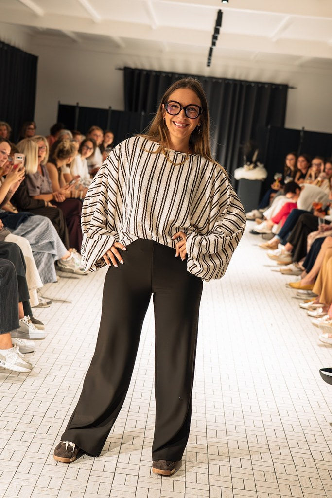 Blouse lignée chocolat/blanc cassé
