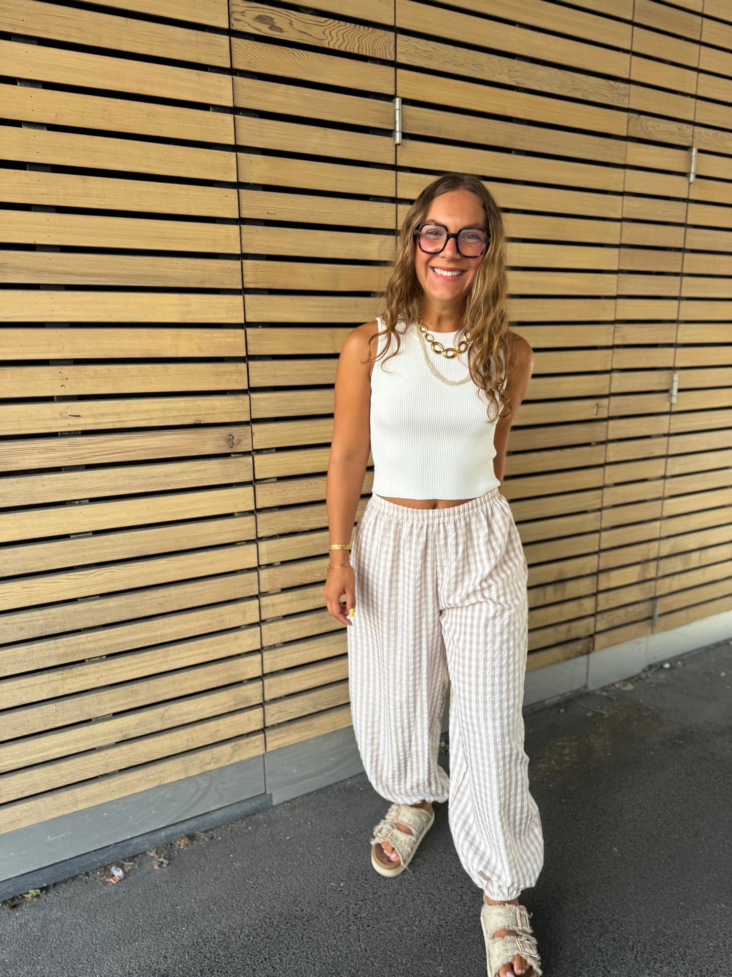Pantalon beige carreaux