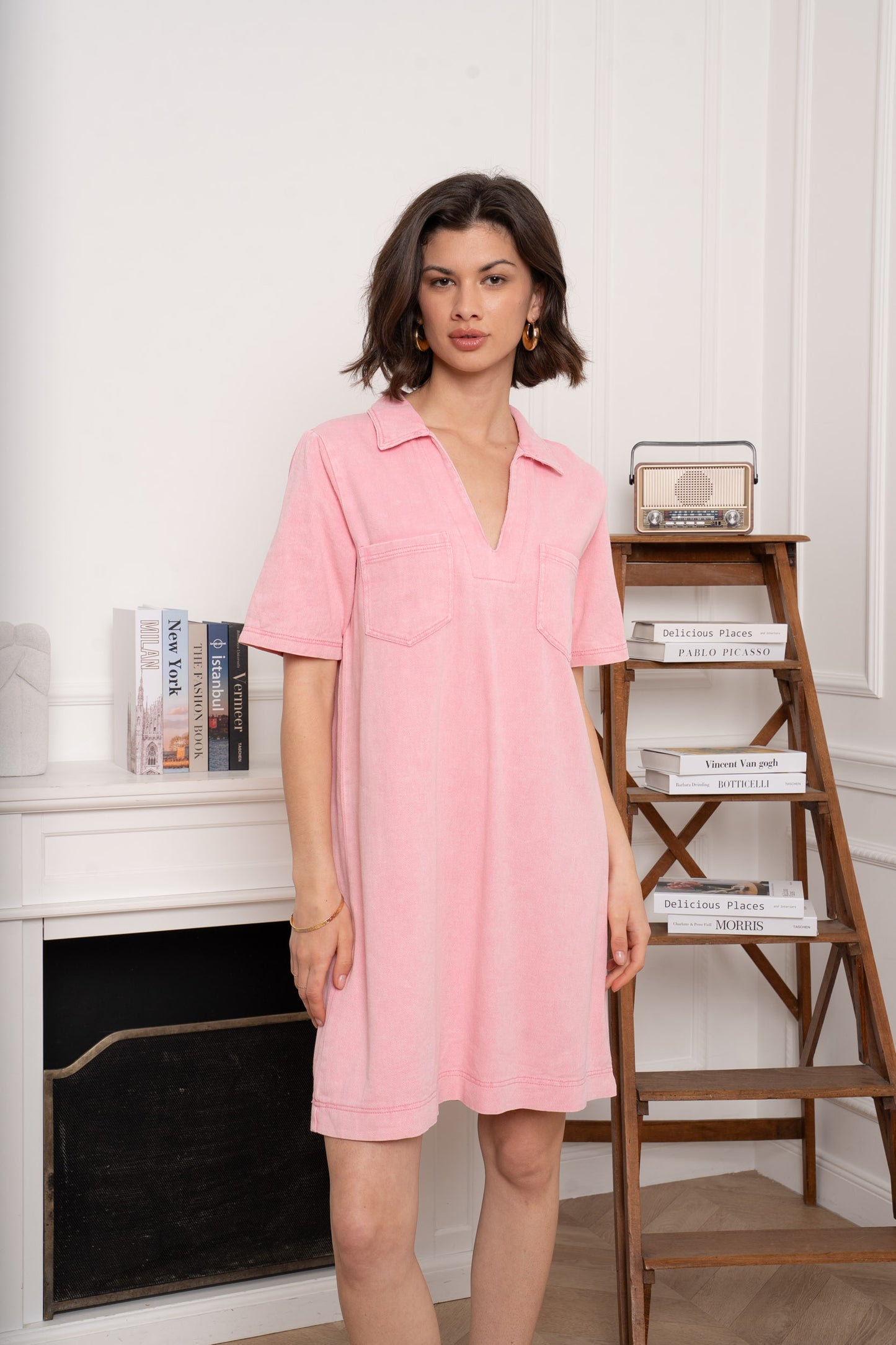 Robe jeans rose clair