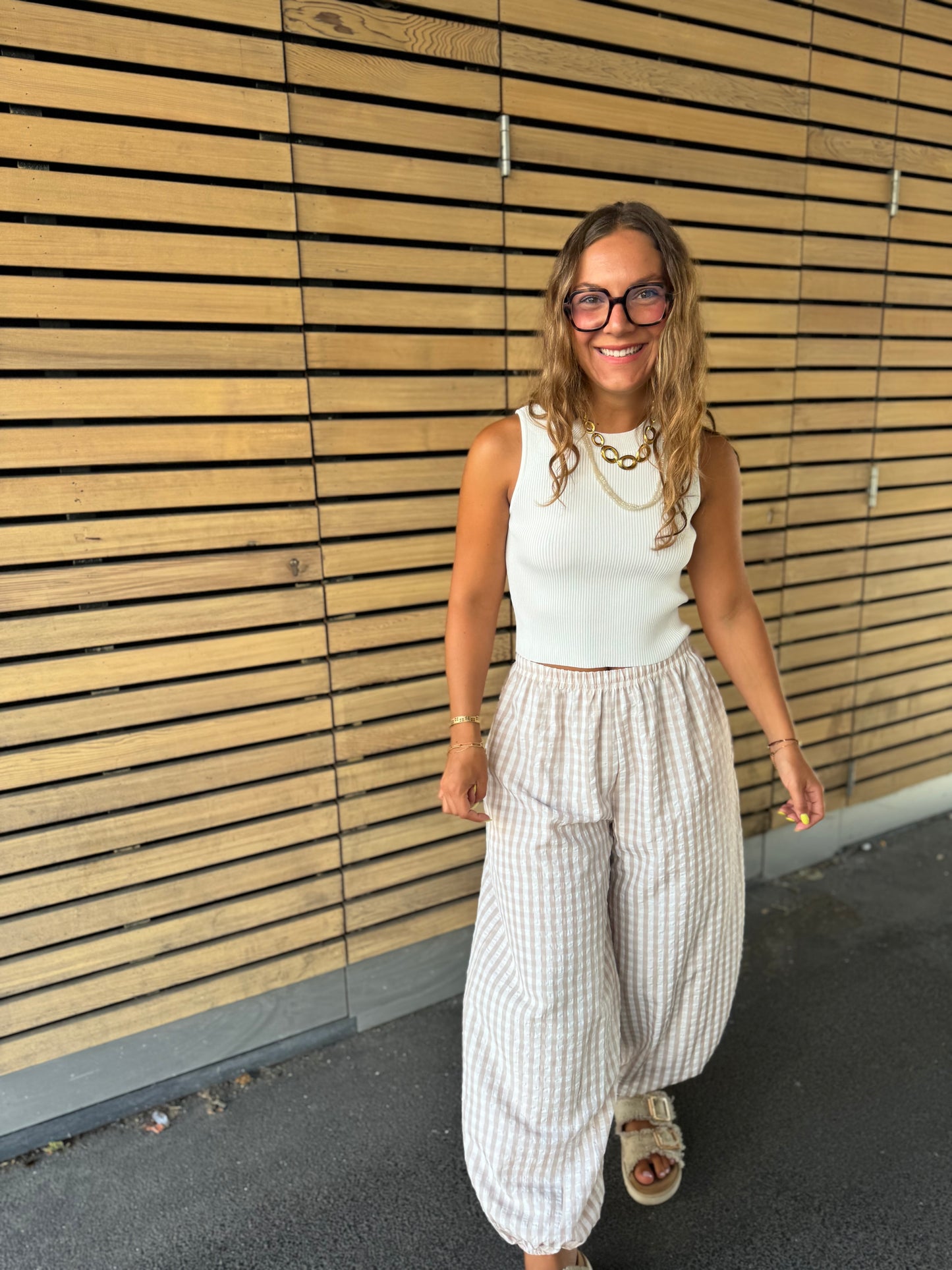 Pantalon beige carreaux
