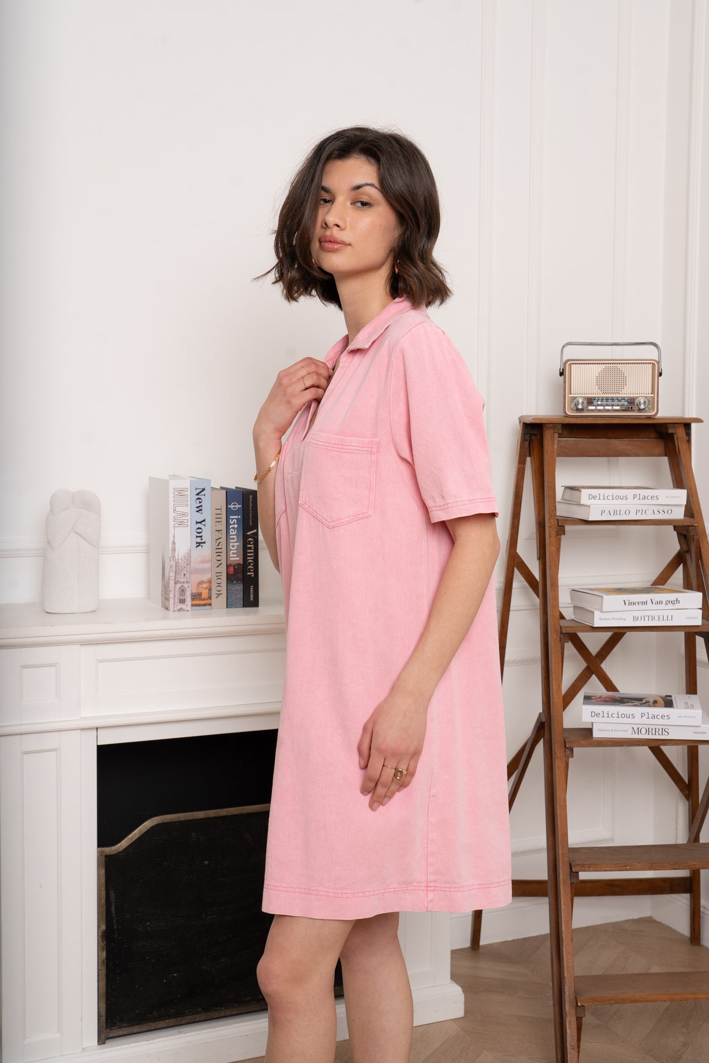 Robe jeans rose clair