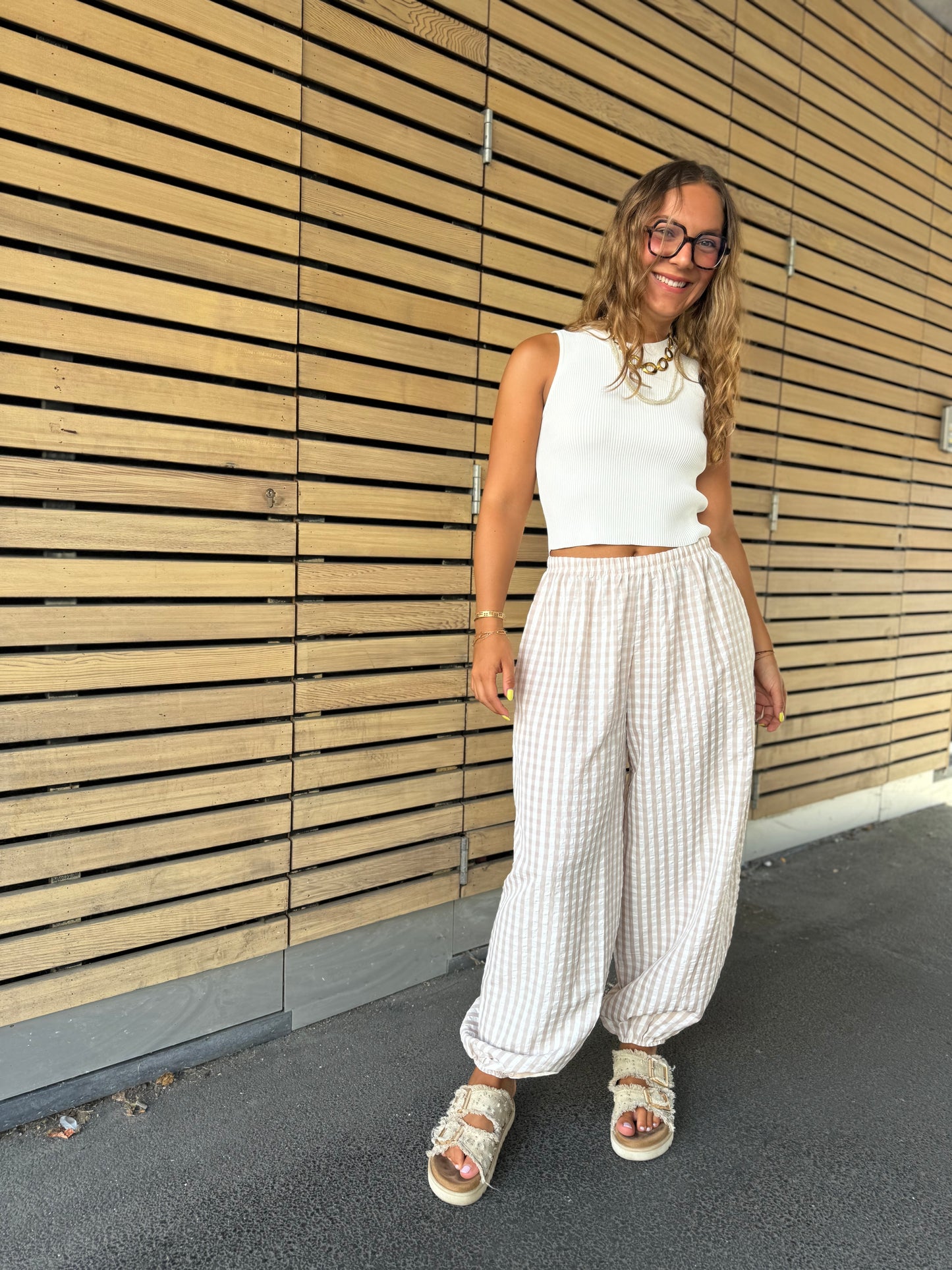 Pantalon beige carreaux