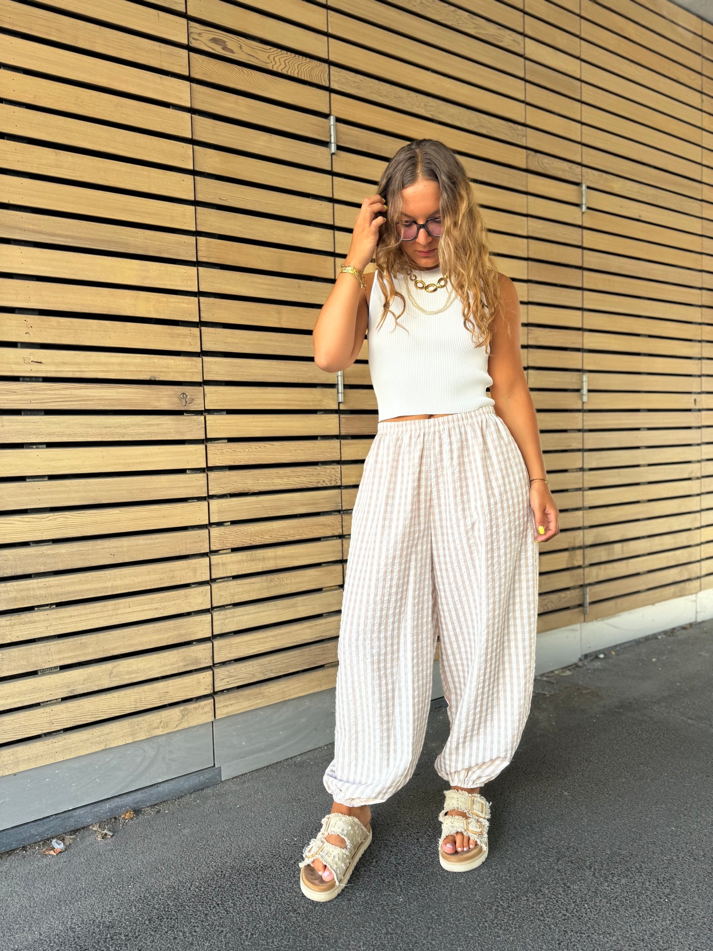 Pantalon beige carreaux