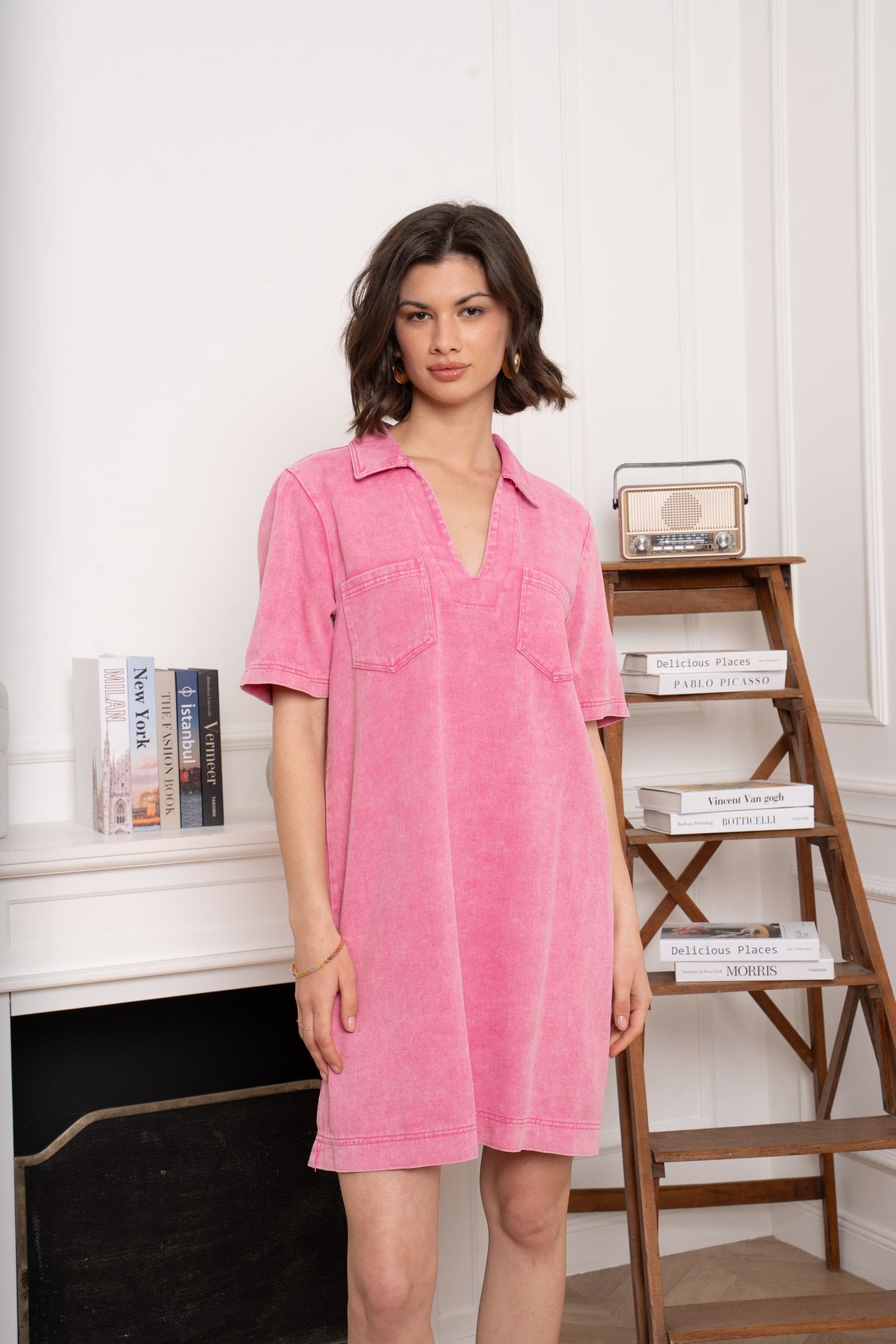 Robe en jeans rose