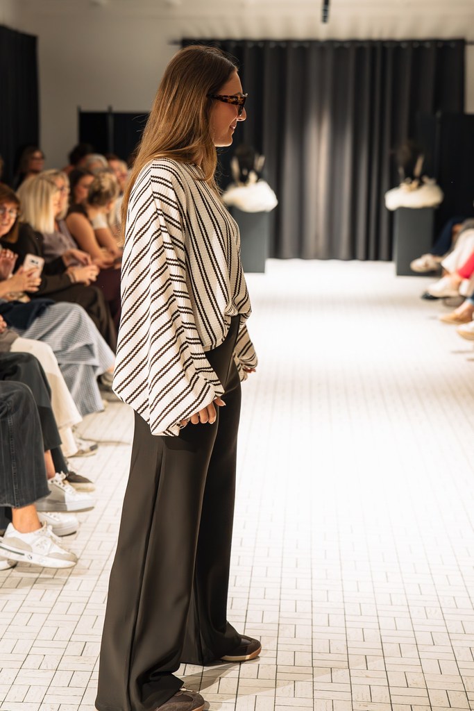 Blouse lignée chocolat/blanc cassé