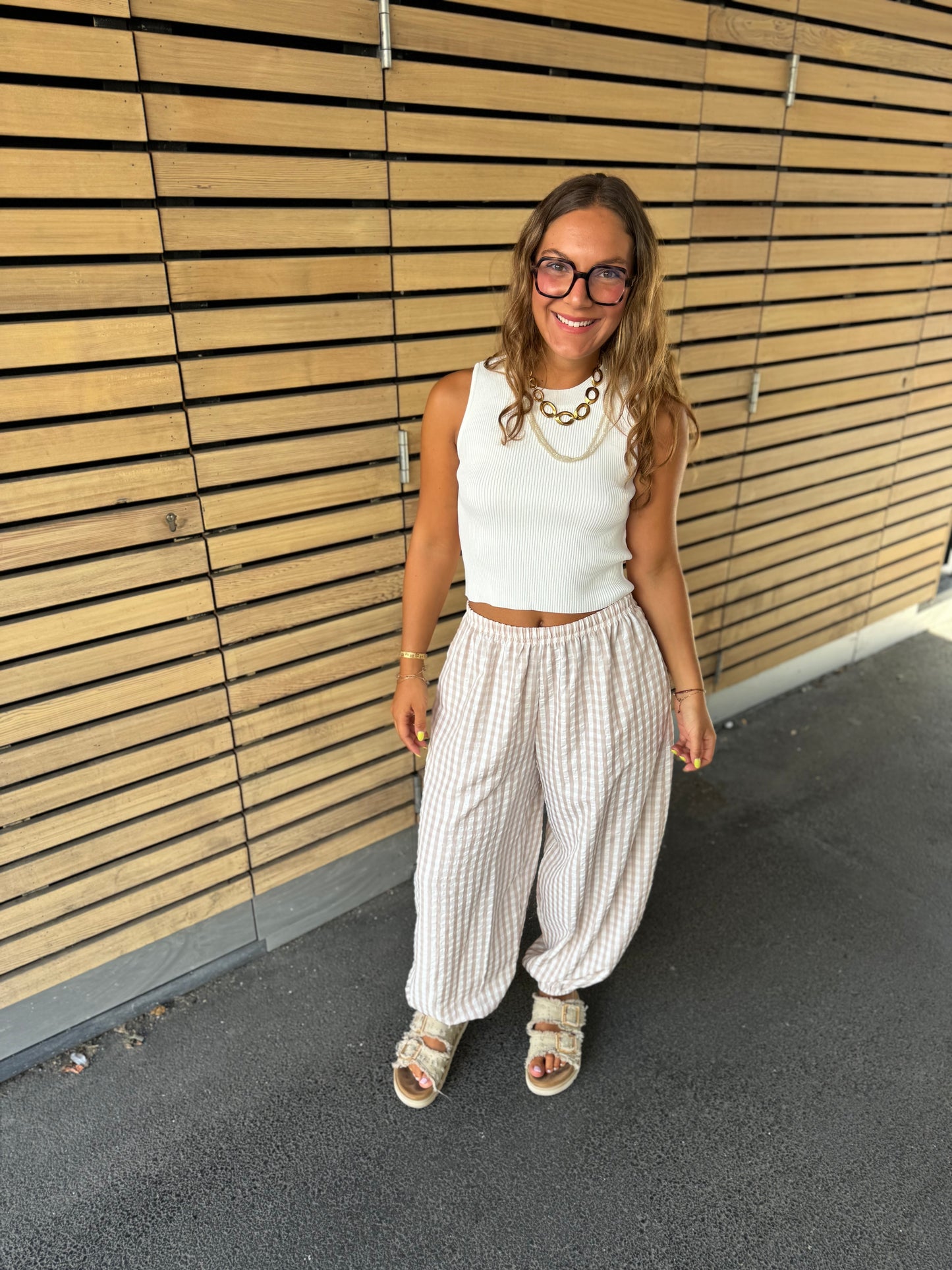 Pantalon beige carreaux